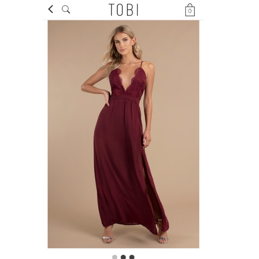 Tobi Opposites Attract Wine Lace Maxi Dress
